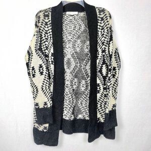 Jolt Aztec Knit Cardigan S Black Cream Open Front